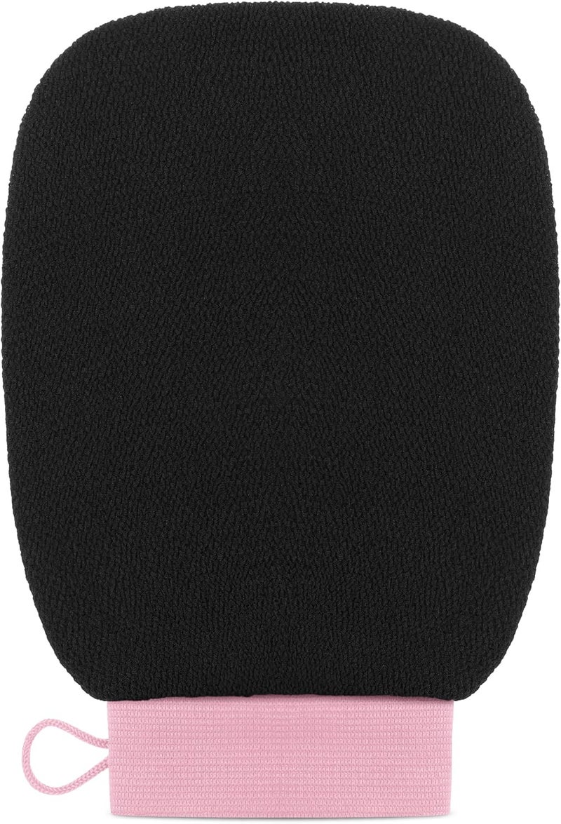 VALITIC Exfoliating Glove Body Scrubber - Exfoliating Mitt Dead Skin Remover, Shower Face and Body Exfoliator - Korean Style Skin Scrubber Washcloth - Spray and Self Tan Remover, 1 Black with Pink - Image 1